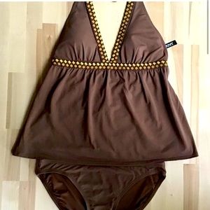 NWOT DKNY Halter Tankini 2 Pc pretty Gold detail.